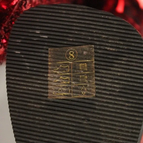 Pleaser Red Sequin Platform Ankle Boots Peep Toe Stiletto Heel Womens Size 8 - Picture 7 of 10